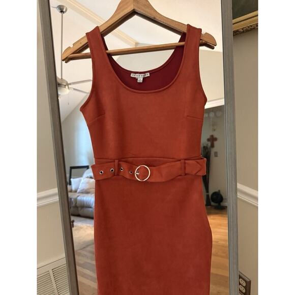 NWOT Haute Monde Women's Sleeveless Orange Suede Bodycon Lace Dress Size Small - Picture 3 of 4